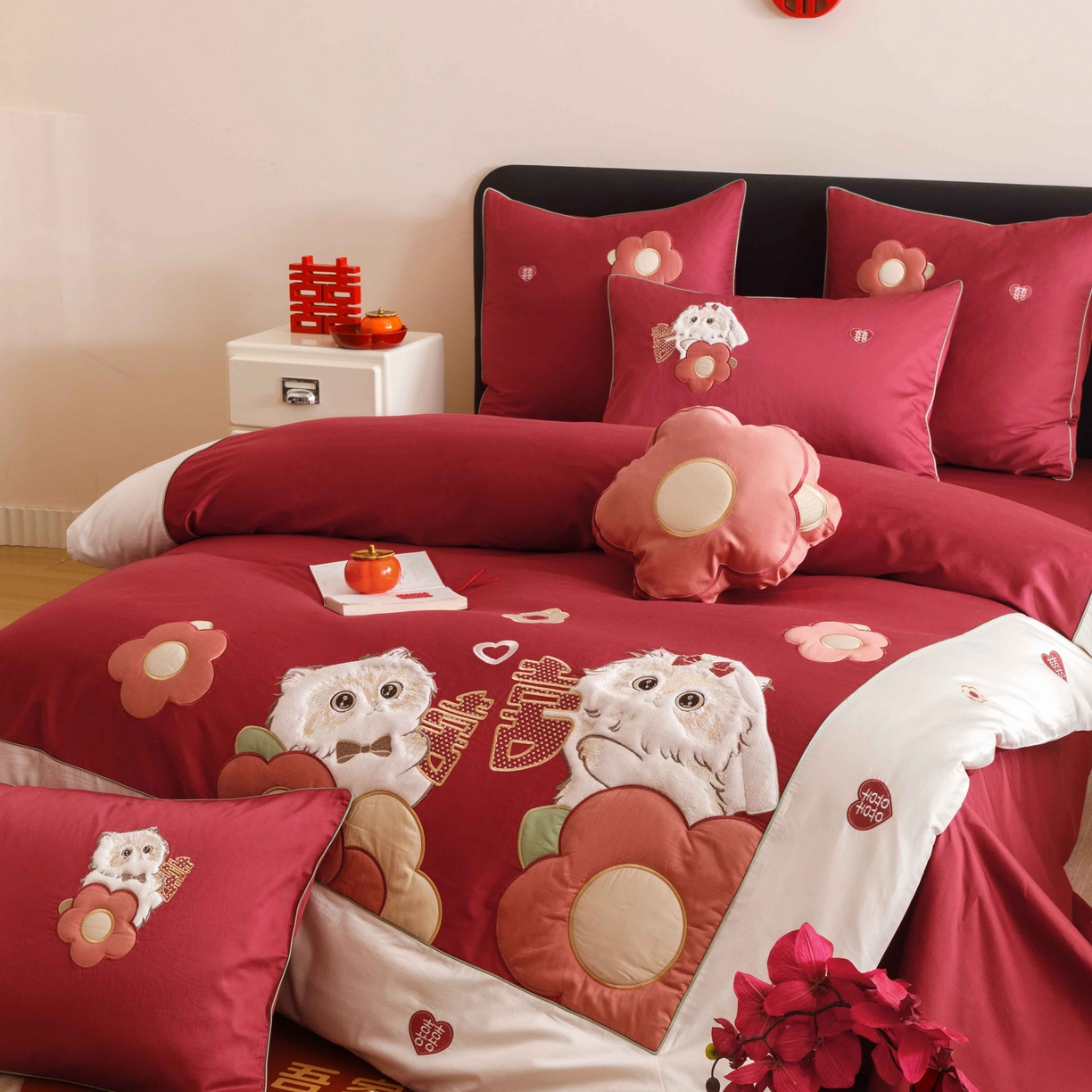 91家纺网 家纺一手货源 找家纺 （总）紫桐 Lila lndus 2025新款50支双股长绒棉纯棉四件套-幸福喵