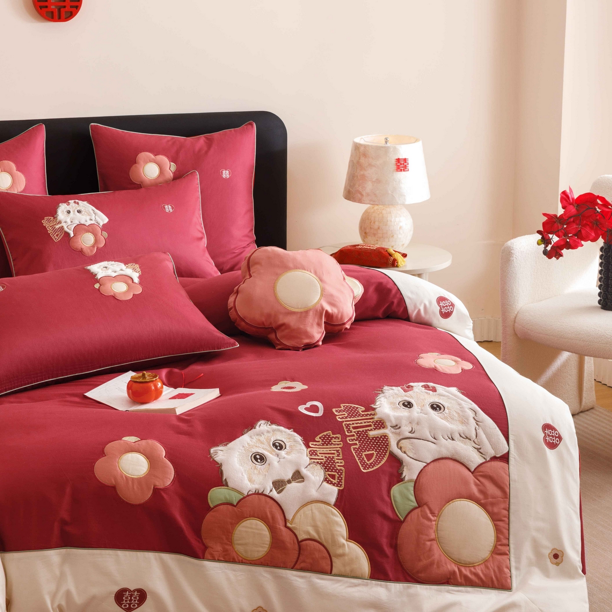 91家纺网 家纺一手货源 找家纺 （总）紫桐 Lila lndus 2025新款50支双股长绒棉纯棉四件套-幸福喵