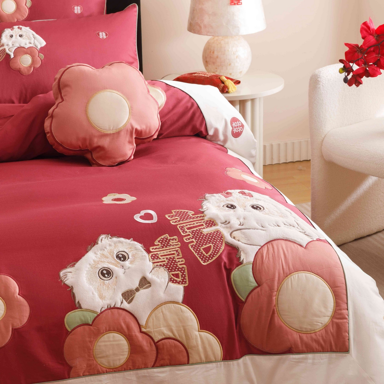 91家纺网 家纺一手货源 找家纺 （总）紫桐 Lila lndus 2025新款50支双股长绒棉纯棉四件套-幸福喵