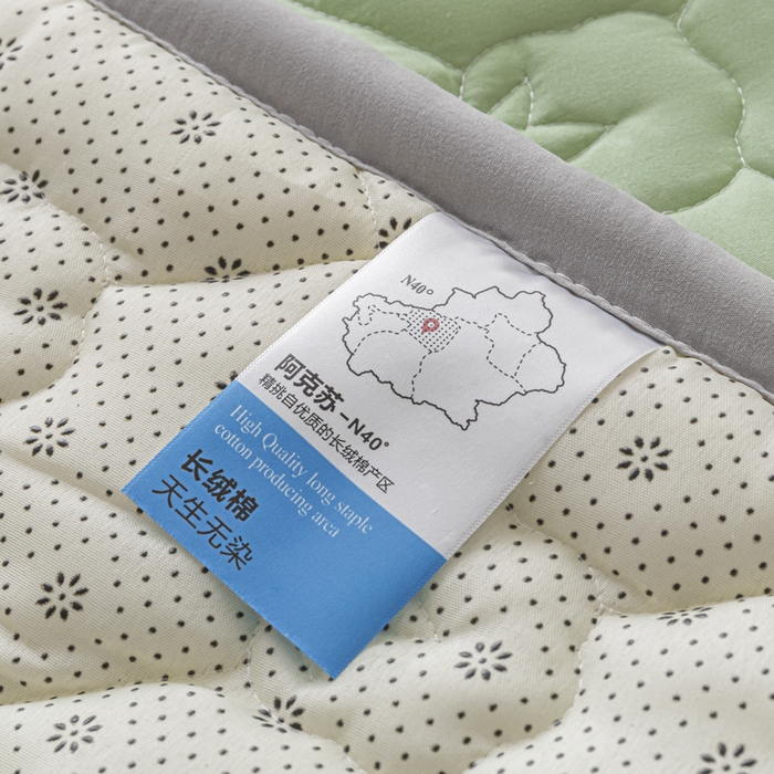 91家纺网 家纺一手货源 找家纺 老帅的工厂店2025新款A类水洗棉珩绣棉花床褥 清新绿