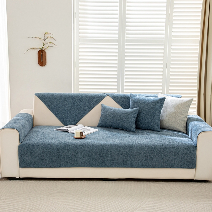 91家纺网 家纺一手货源 找家纺 沐沐家纺2026新款人字纹沙发垫 孔雀蓝