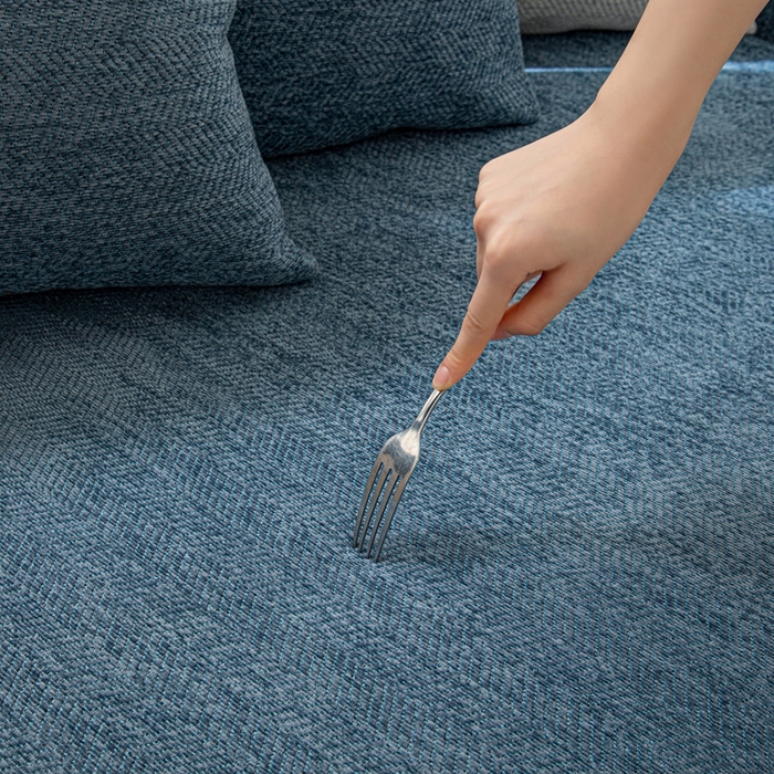 91家纺网 家纺一手货源 找家纺 沐沐家纺2026新款人字纹沙发垫 孔雀蓝