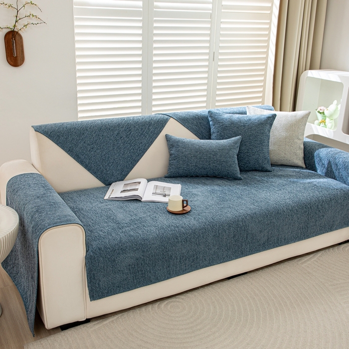 91家纺网 家纺一手货源 找家纺 沐沐家纺2026新款人字纹沙发垫 孔雀蓝