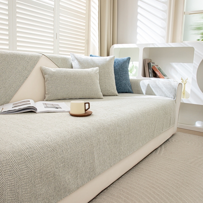 91家纺网 家纺一手货源 找家纺 沐沐家纺2026新款人字纹沙发垫 米白