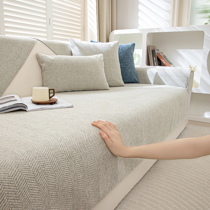 沐沐家纺2026新款人字纹沙发垫 米白