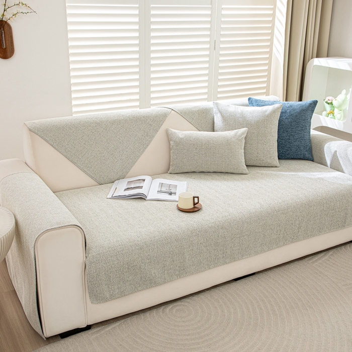 91家纺网 家纺一手货源 找家纺 沐沐家纺2026新款人字纹沙发垫 米白