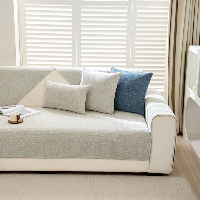 91家纺网 家纺一手货源 找家纺 沐沐家纺2026新款人字纹沙发垫 米白