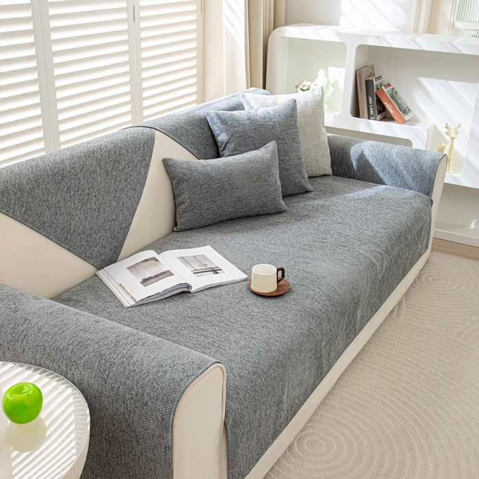 91家纺网 家纺一手货源 找家纺 沐沐家纺2026新款人字纹沙发垫 浅灰