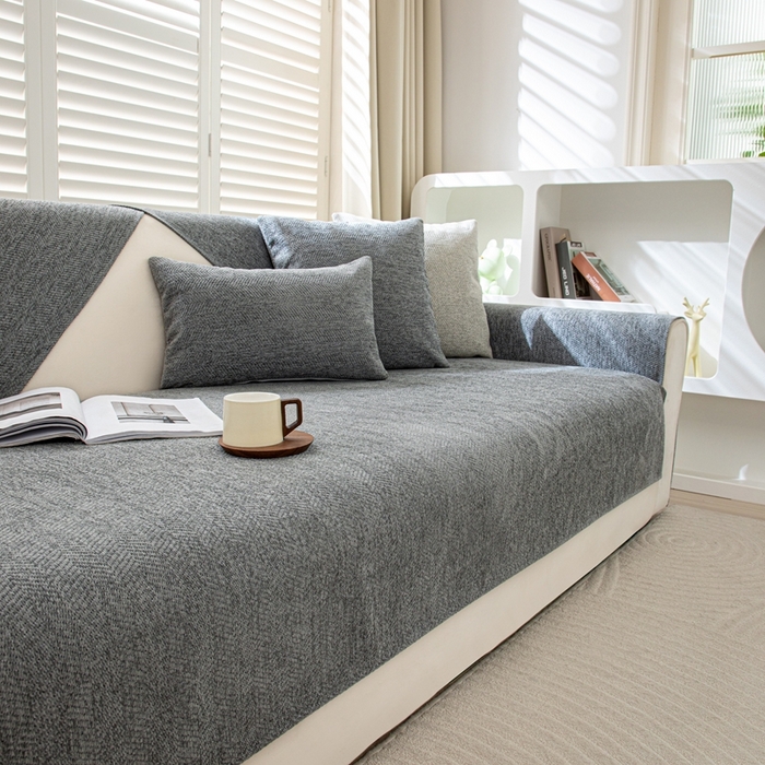 91家纺网 家纺一手货源 找家纺 沐沐家纺2026新款人字纹沙发垫 浅灰