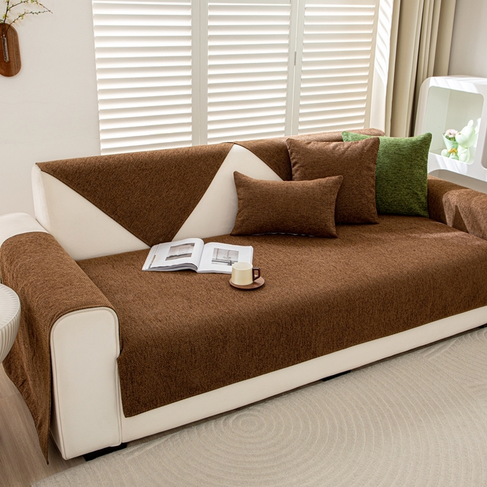 91家纺网 家纺一手货源 找家纺 沐沐家纺2026新款人字纹沙发垫 深咖