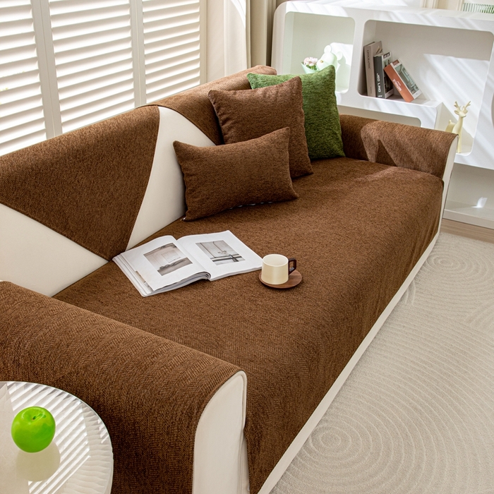 91家纺网 家纺一手货源 找家纺 沐沐家纺2026新款人字纹沙发垫 深咖