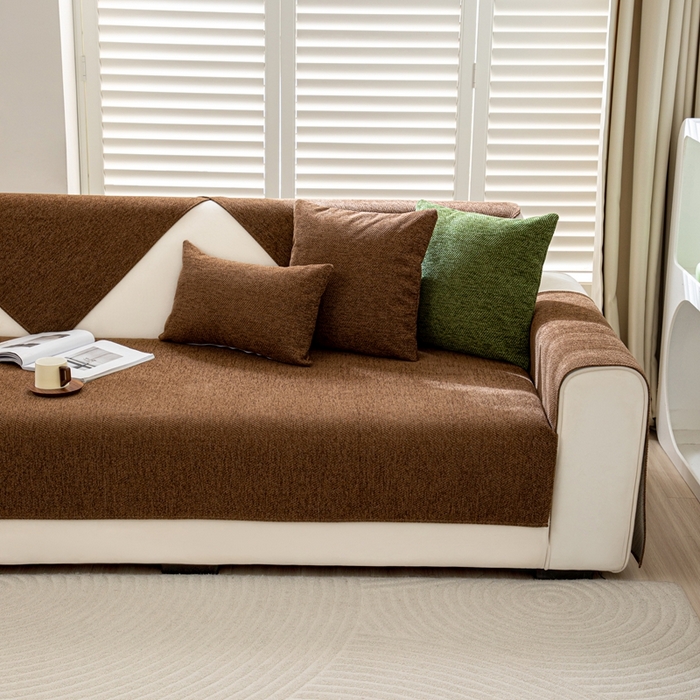 91家纺网 家纺一手货源 找家纺 沐沐家纺2026新款人字纹沙发垫 深咖