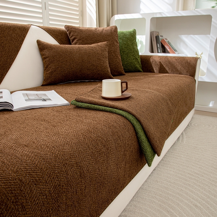 91家纺网 家纺一手货源 找家纺 沐沐家纺2026新款人字纹沙发垫 深咖