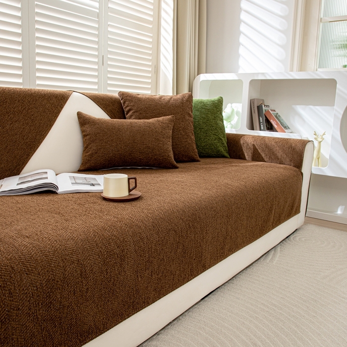 91家纺网 家纺一手货源 找家纺 沐沐家纺2026新款人字纹沙发垫 深咖