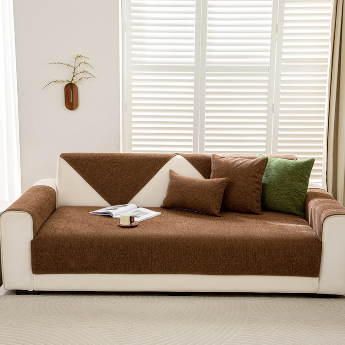 91家纺网 家纺一手货源 找家纺 沐沐家纺2026新款人字纹沙发垫 深咖