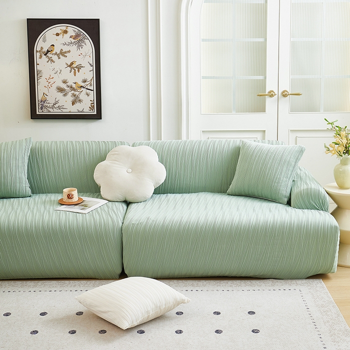 91家纺网 家纺一手货源 找家纺 （总）丝绮鹿 2025新款提花绒沙发套水波纹松紧款