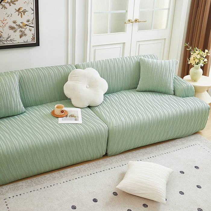 91家纺网 家纺一手货源 找家纺 （总）丝绮鹿 2025新款提花绒沙发套水波纹松紧款