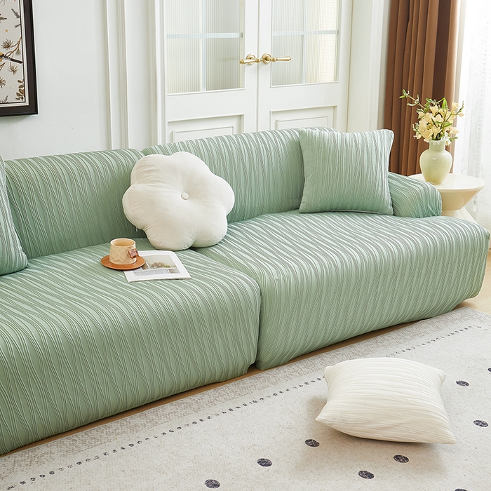 91家纺网 家纺一手货源 找家纺 （总）丝绮鹿 2025新款提花绒沙发套水波纹松紧款