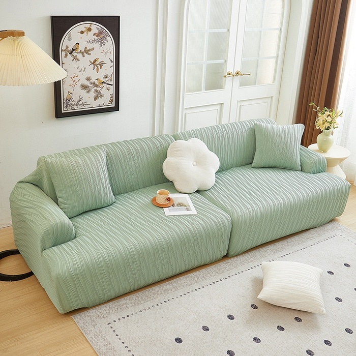 丝绮鹿 2025新款提花绒沙发套水波纹松紧款 草绿