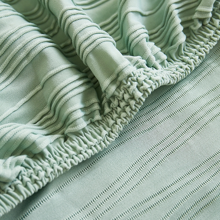 91家纺网 家纺一手货源 找家纺 丝绮鹿 2025新款提花绒沙发套水波纹松紧款 草绿