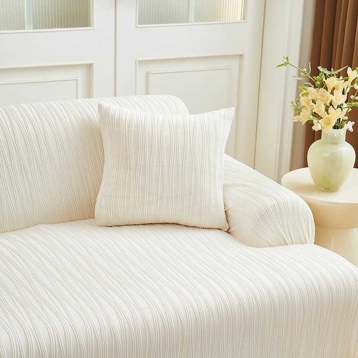 91家纺网 家纺一手货源 找家纺 丝绮鹿 2025新款提花绒沙发套水波纹松紧款 米白