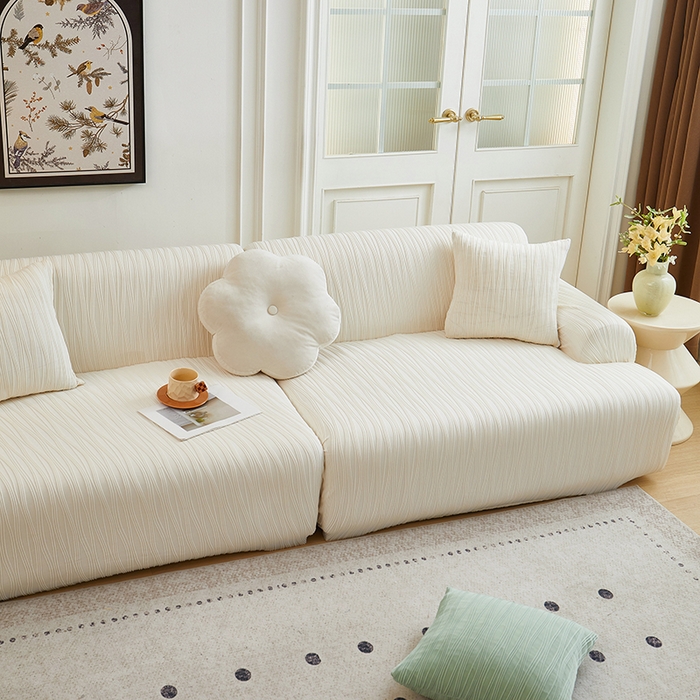 91家纺网 家纺一手货源 找家纺 丝绮鹿 2025新款提花绒沙发套水波纹松紧款 米白