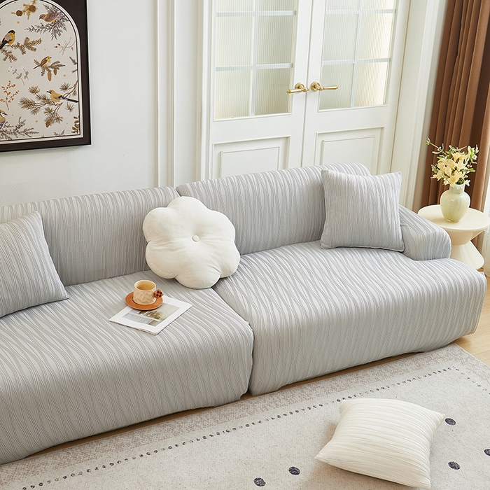 91家纺网 家纺一手货源 找家纺 丝绮鹿 2025新款提花绒沙发套水波纹松紧款 浅灰