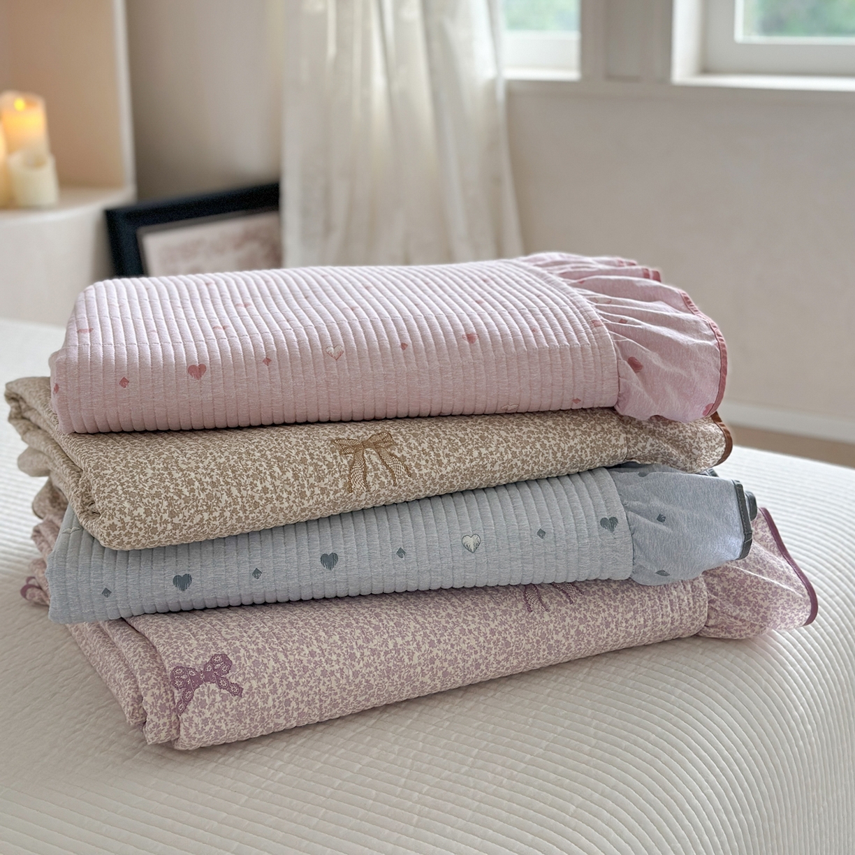 琳可家居2025新款全棉印花花边床盖可搭配同款被套 组合图仅供参考