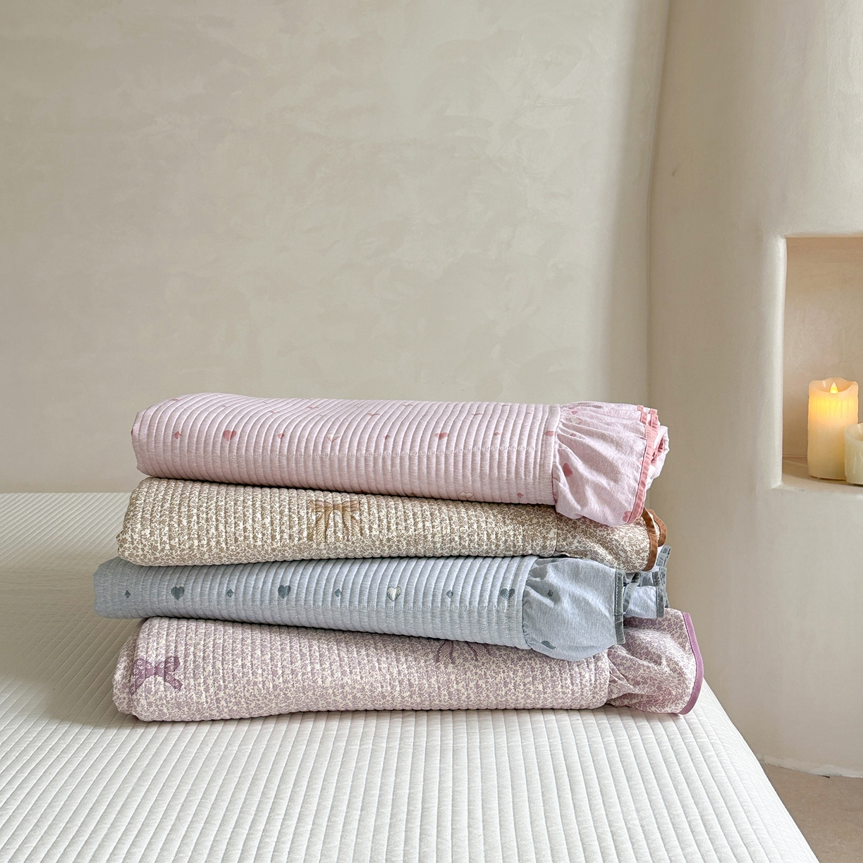 91家纺网 家纺一手货源 找家纺 琳可家居2025新款全棉印花花边床盖可搭配同款被套 组合图仅供参考