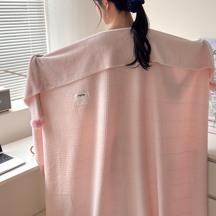 91家纺网 家纺一手货源 找家纺 艾佳 2025新款华夫格升级版毛球款四季毯盖毯毛毯毯子 裸球粉