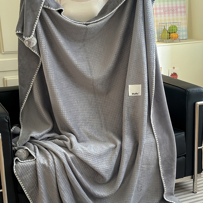 91家纺网 家纺一手货源 找家纺 艾佳 2025新款华夫格升级版毛球款四季毯盖毯毛毯毯子 米球灰