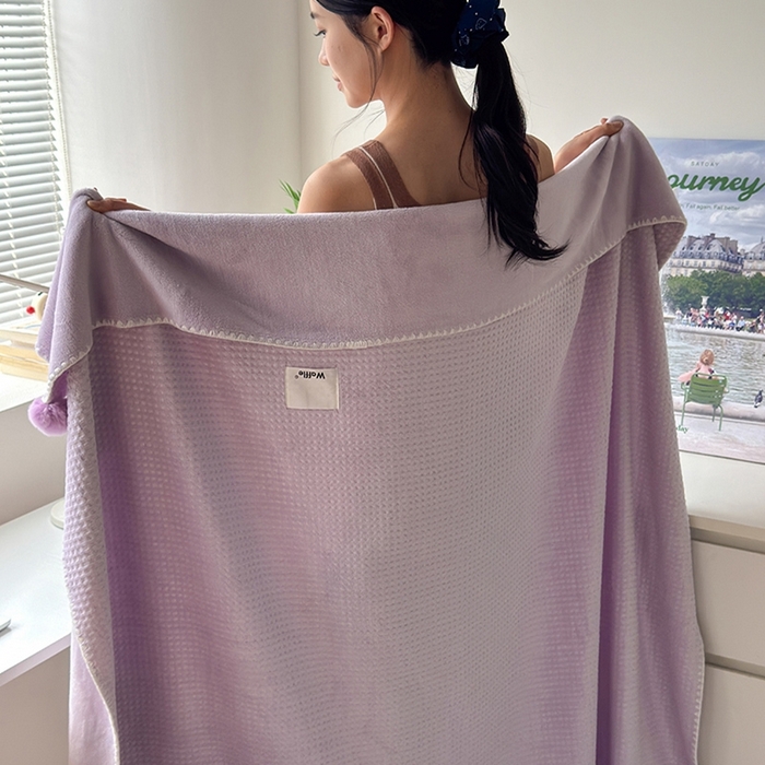 91家纺网 家纺一手货源 找家纺 艾佳 2025新款华夫格升级版毛球款四季毯盖毯毛毯毯子 浅球紫