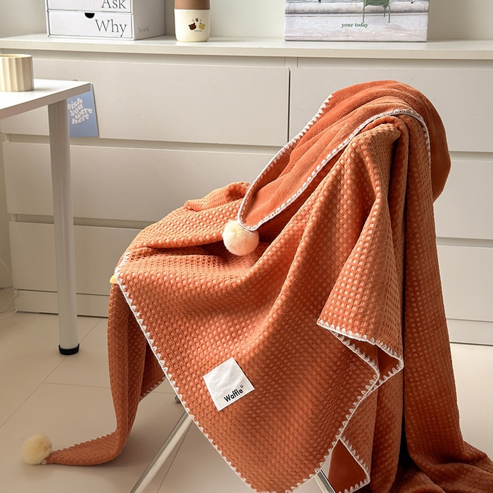 91家纺网 家纺一手货源 找家纺 艾佳 2025新款华夫格升级版毛球款四季毯盖毯毛毯毯子 星光球桔