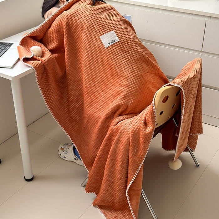 91家纺网 家纺一手货源 找家纺 艾佳 2025新款华夫格升级版毛球款四季毯盖毯毛毯毯子 星光球桔