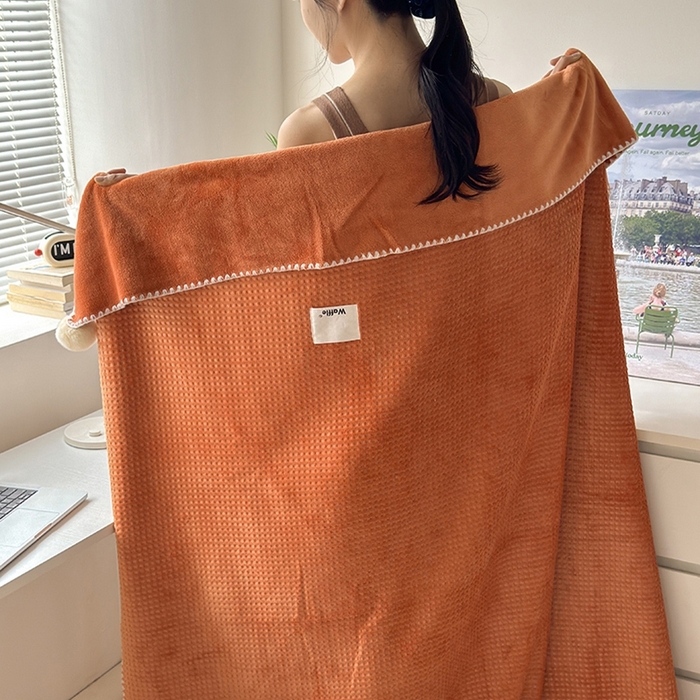 91家纺网 家纺一手货源 找家纺 艾佳 2025新款华夫格升级版毛球款四季毯盖毯毛毯毯子 星光球桔