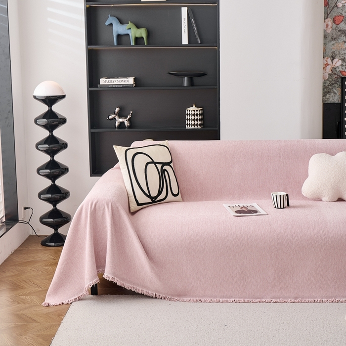 91家纺网 家纺一手货源 找家纺 沐沐家纺 2026新款纯色雪尼尔人字纹  粉色