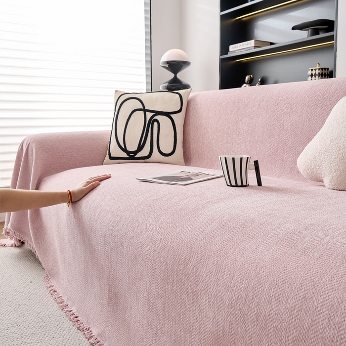 91家纺网 家纺一手货源 找家纺 沐沐家纺 2026新款纯色雪尼尔人字纹  粉色