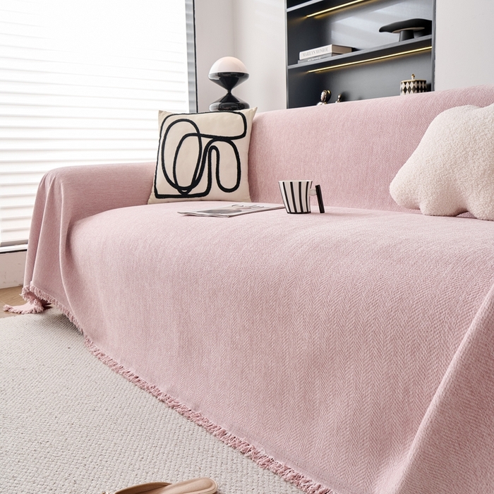 91家纺网 家纺一手货源 找家纺 沐沐家纺 2026新款纯色雪尼尔人字纹  粉色