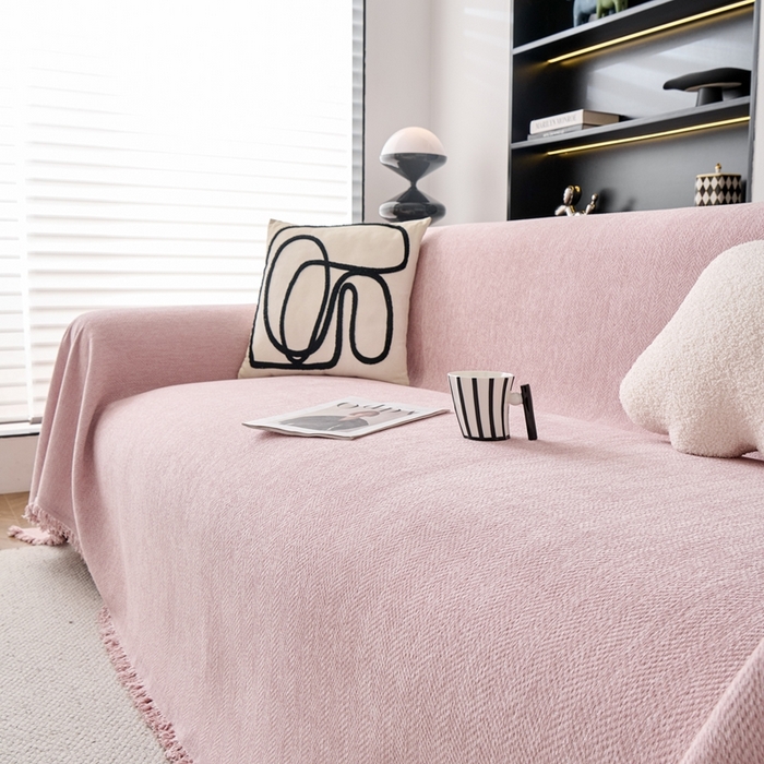 91家纺网 家纺一手货源 找家纺 沐沐家纺 2026新款纯色雪尼尔人字纹  粉色