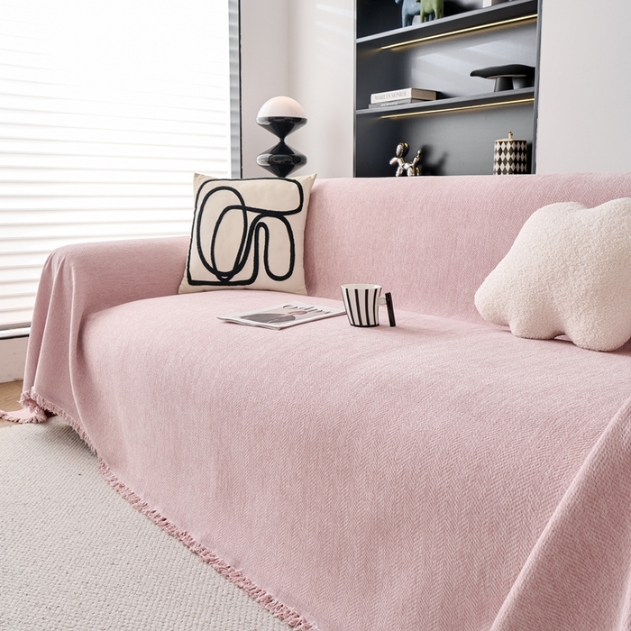 91家纺网 家纺一手货源 找家纺 沐沐家纺 2026新款纯色雪尼尔人字纹  粉色