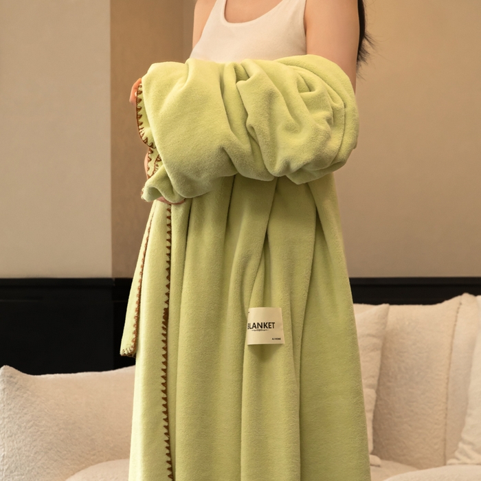 91家纺网 家纺一手货源 找家纺 艾佳 2025新款绵羊绒毛毯毯子 半夏绿