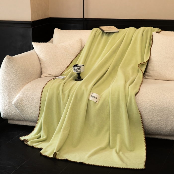 91家纺网 家纺一手货源 找家纺 艾佳 2025新款绵羊绒毛毯毯子 半夏绿