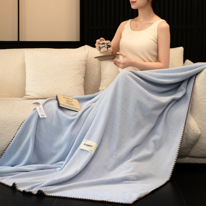 91家纺网 家纺一手货源 找家纺 艾佳 2025新款绵羊绒毛毯毯子 冰川蓝