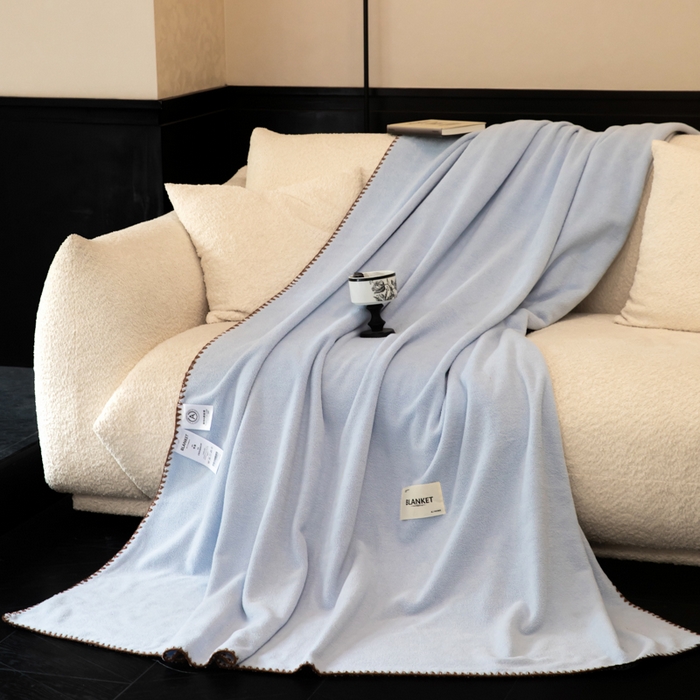 91家纺网 家纺一手货源 找家纺 艾佳 2025新款绵羊绒毛毯毯子 冰川蓝