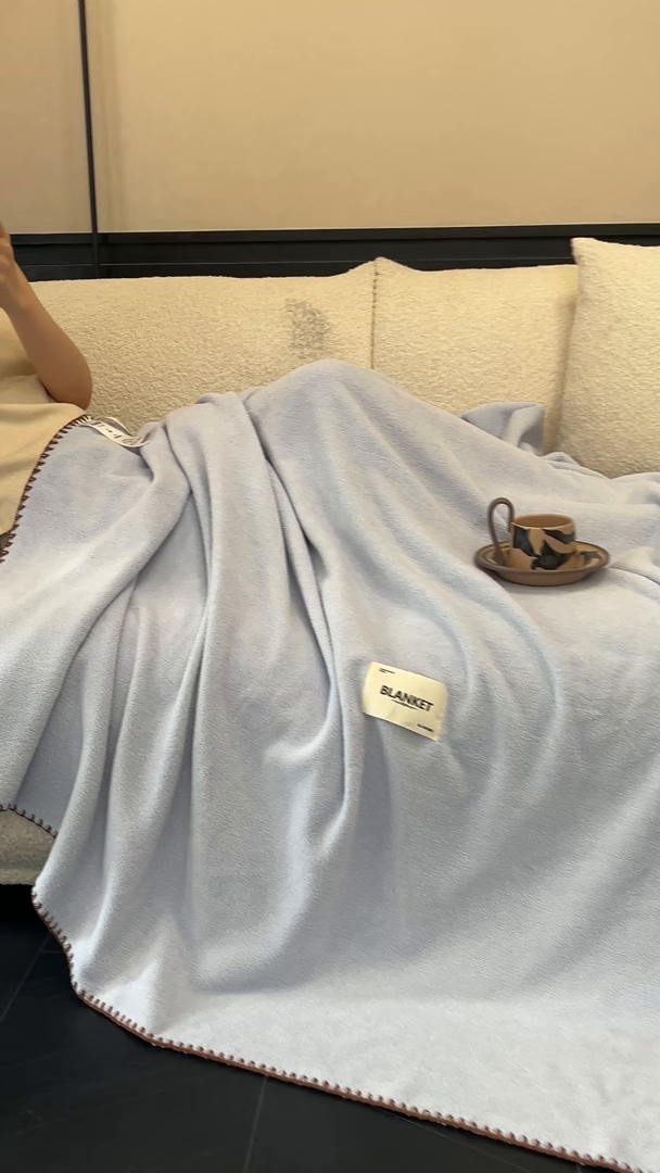 91家纺网 家纺一手货源 找家纺 艾佳 2025新款绵羊绒毛毯毯子 冰川蓝