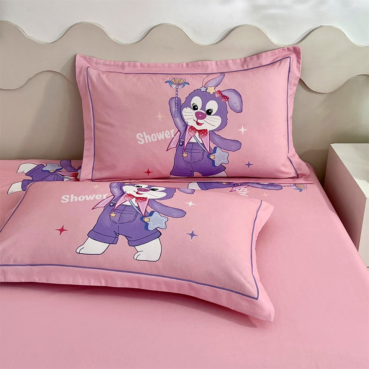 91家纺网 家纺一手货源 找家纺 曼秀琳 2025秋冬新款全棉磨毛印花四件套 闪耀之星-紫