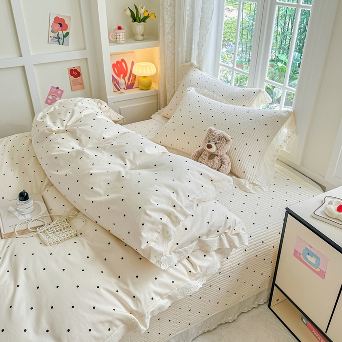 91家纺网 家纺一手货源 找家纺 岚吉家纺 2025新款全棉棉花床盖四件套 小黑点点（米）