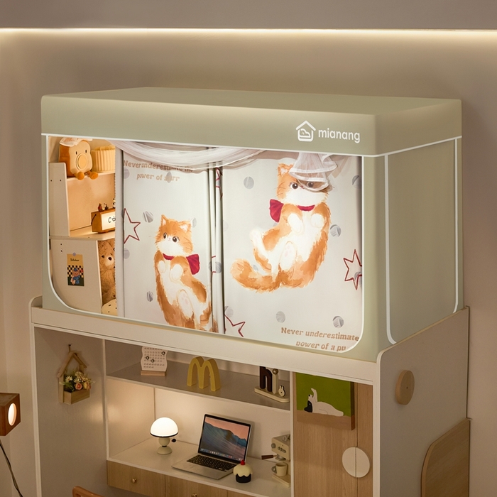 91家纺网 家纺一手货源 找家纺 卓尔居 2025新款学生遮光床帘卡通ZR学生蚊帐 米色-躲猫猫