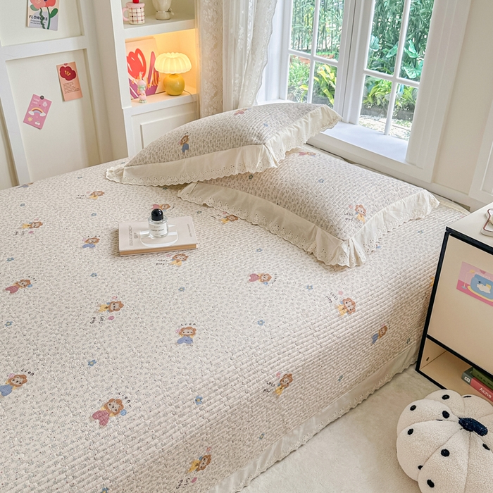 91家纺网 家纺一手货源 找家纺 岚吉家纺 2025新款全棉棉花床盖四件套 萌萌狮