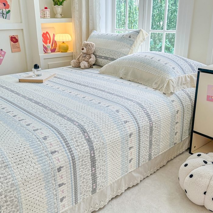 91家纺网 家纺一手货源 找家纺 （总）岚吉家纺 2025新款全棉绗缝棉花床盖花边款三件套四件套